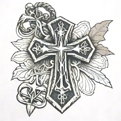 Cross With Dog Tag Wrapped Around It And Air Force Logo In Background