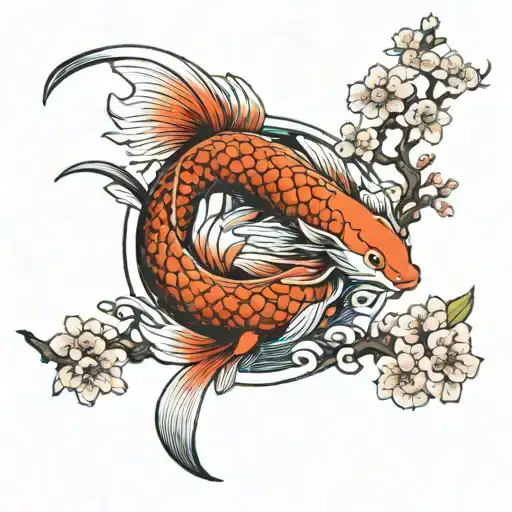 Koi Fish Phoenix Cherry Blossom Ronin Samurai Katana Mountain Snow Tattoo Arm Sleeve
