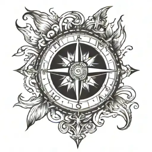 Compass Pointing North With The Element Of Fire