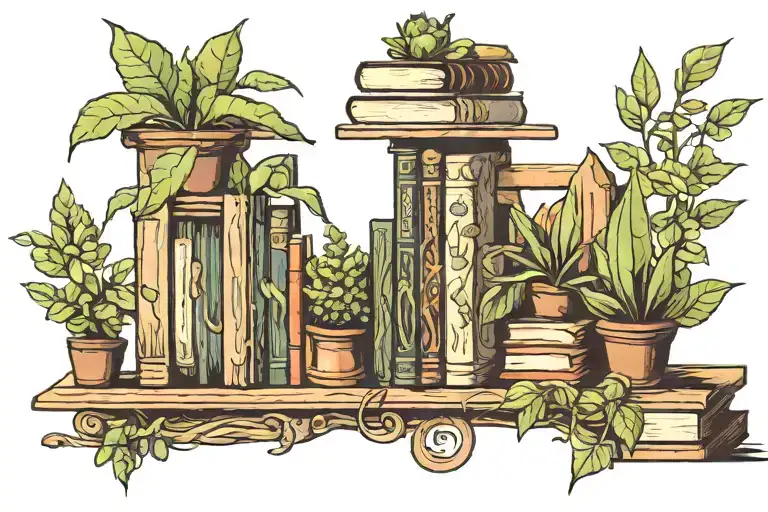 Bookshelf With Books And Plants Intertwined