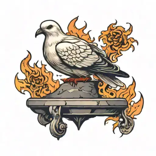Dove On An Anvil Surrounded By Flames
