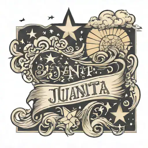 The Name Juanita Then Stars And Clouds Behind It Down The Arm Tattoo For A Man