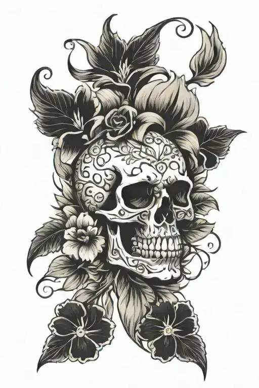 Skull Surrounded By Flowers