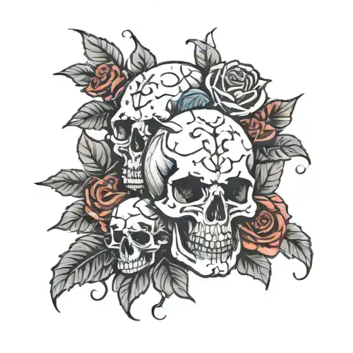 Skull And Roses Intertwined