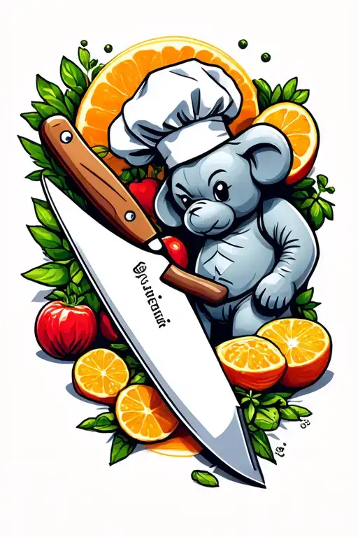 Chef Knife With Ingredients And Kaws Companion