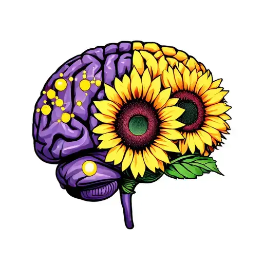 Half Brain Half Sunflower Turned Into Dopamine Molecule