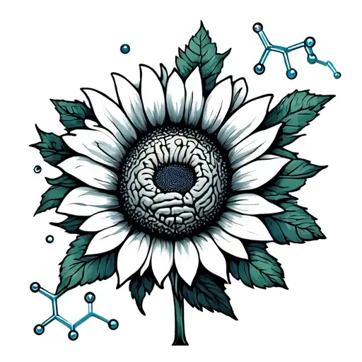 Brain Sunflower And Dopamine Molecule Intertwined
