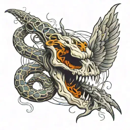 Hand Shooting Lightning At Snake Skeleton