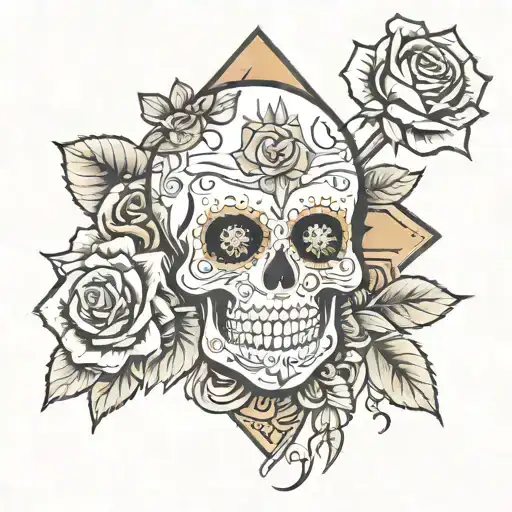 Sugar Skull 2 Spears A Cross A Rose And A Sun