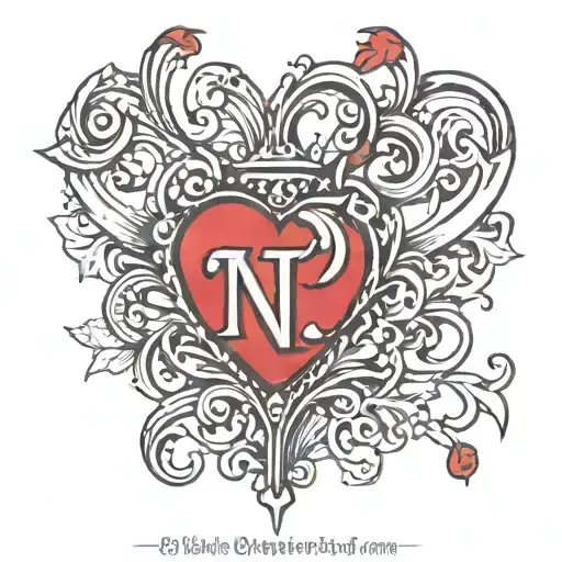 Red Heart With Nl Initials