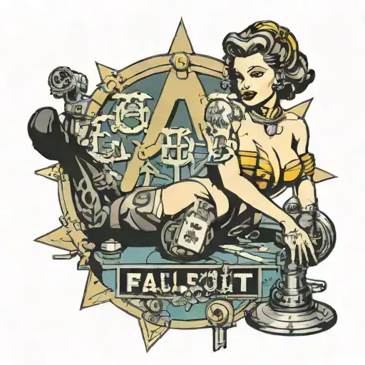 Fallout Pinup Girl Sitting With Bos Symbol Behind Her