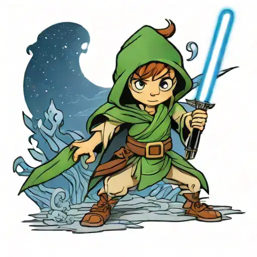 Cartoon Peter Pan As Jedi Lightsaber