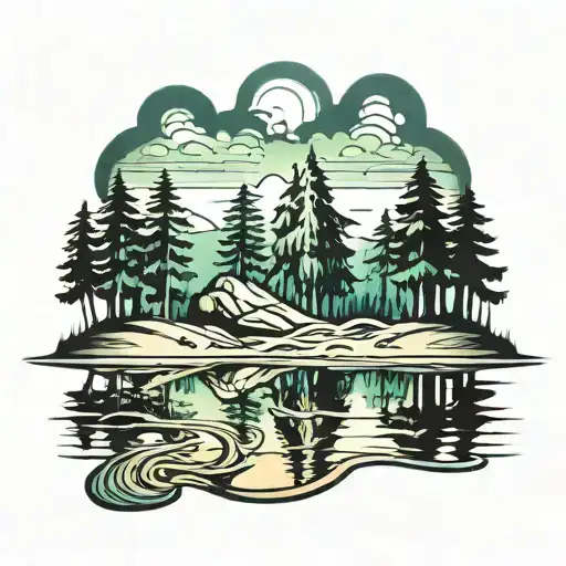 Island With Trees Reflecting Off Water