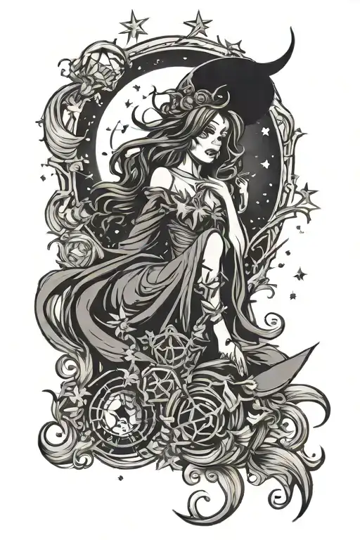 Moon Stars Witch Themed Ideas For Arm Sleeve