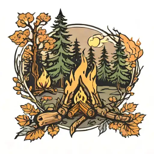 Campfire Surrounded By Trees