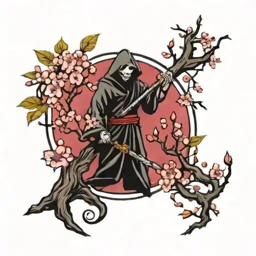 Cherry Blossom Tree With Grim Reaper