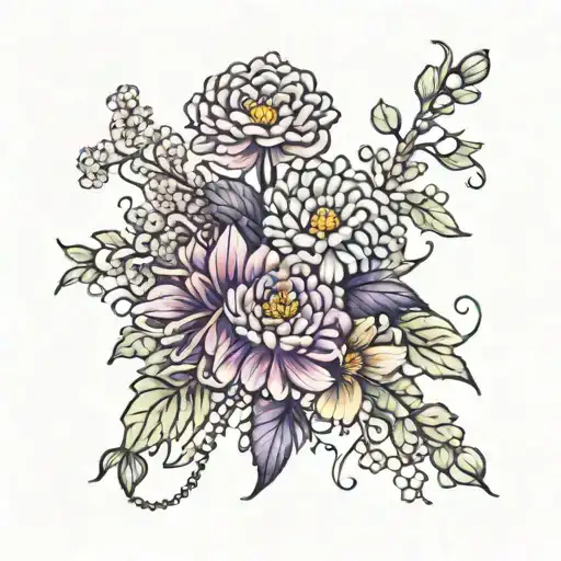 1 Violet And 2 Chrysanthemum Bouquet Tied