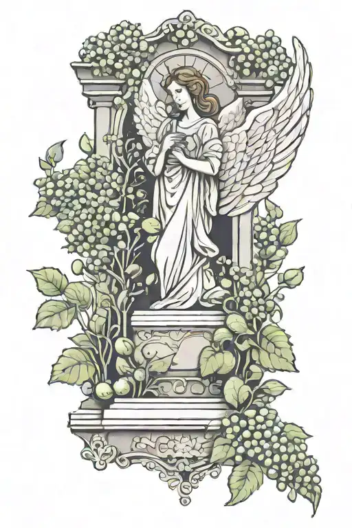 Garden With Peas And Grave Stone Angel Laying