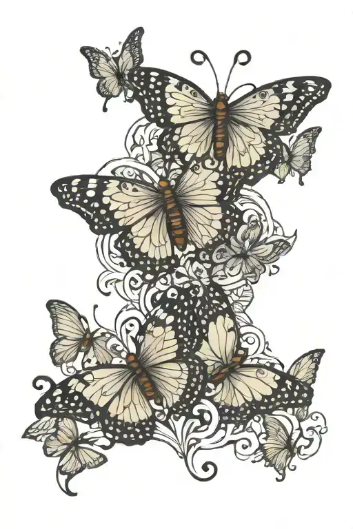 Lace Pattern Intertwined With Butterflies