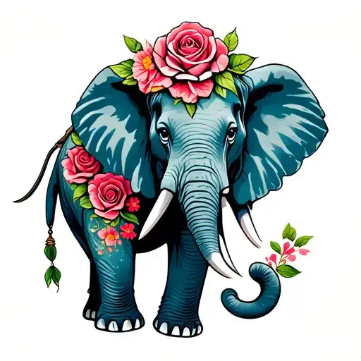Elephant With Roses