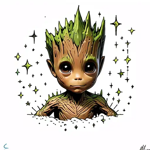 Baby Groot Filled With Stars Forming Constellations