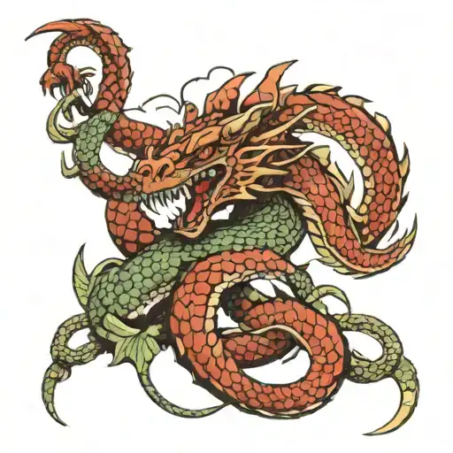 A Dragon Wrapped Around A Snake And An Ak-47 In The Middle