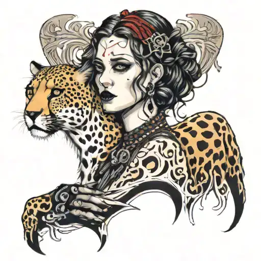 A Gothic Woman With 2 Falling Locks And A Wild Cheetah