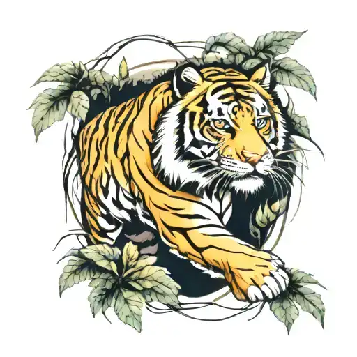 Tiger Coming Through The Forrest