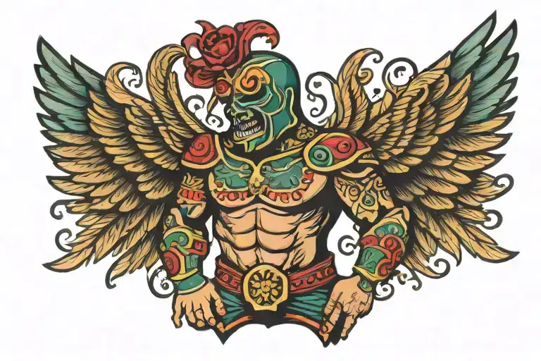 Luchador With Cross And Eagle Wings Spread Wide