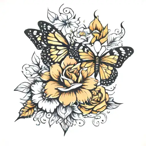 Flower And Butterfly For Sleeves Tattoo For Hand