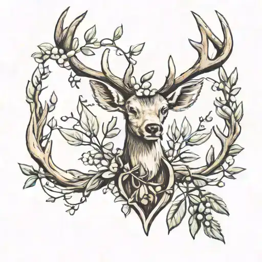 Deer Antler With Olive Branch As Antlers