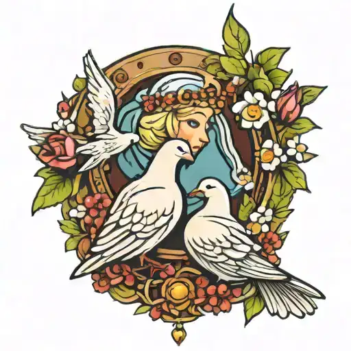 Mary And Rosary 2 Doves