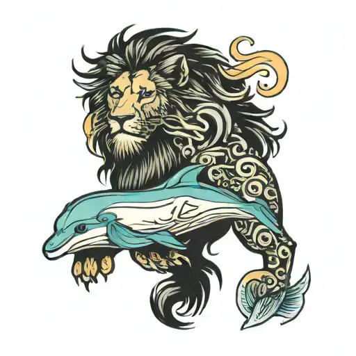 Lion With A Dolphin And With Words That Says Glow In The Darkness