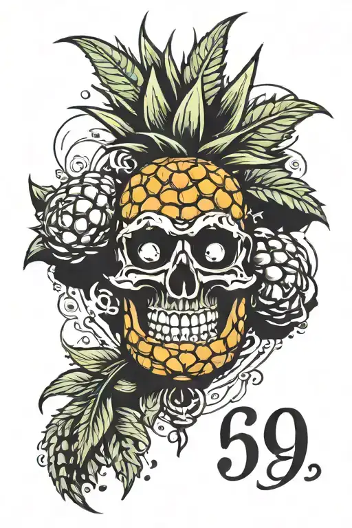Upside Down Pineapple With Horns And Halo And The Numbers 69