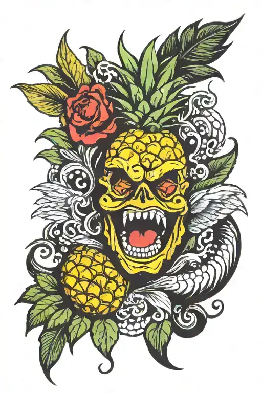 Upside Down Pineapple With Devil And Angel And The Numbers 69