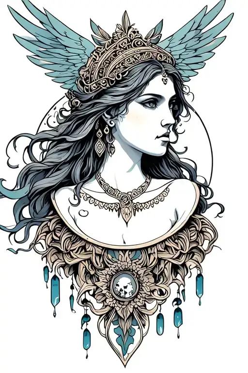 Freya Goddess Bust Wings Hanging Down Full Moon