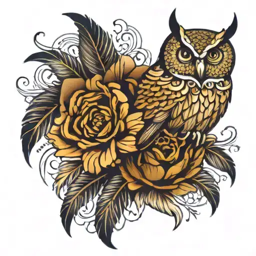 An Intricate Design Combining Gold Jewellery And Owl Feathers