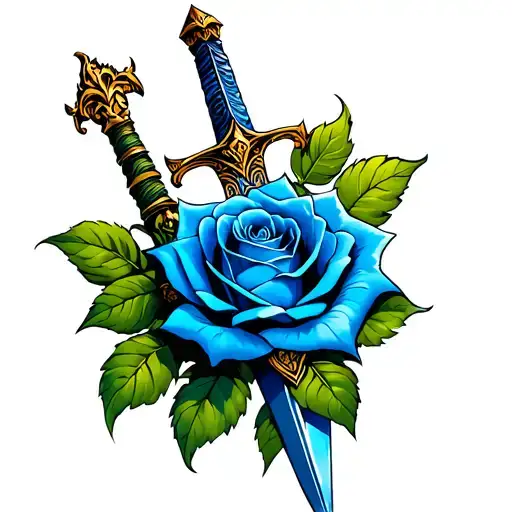 Blue Rose Entangled With The Sword