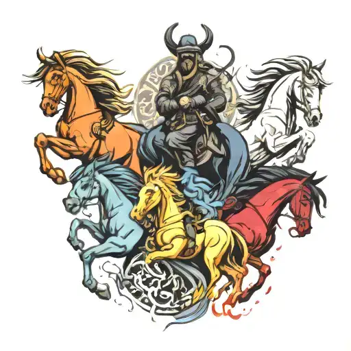 Symbolic Tattoo Design Representing The Four Horsemen Being Around You As An Idea Of Awareness