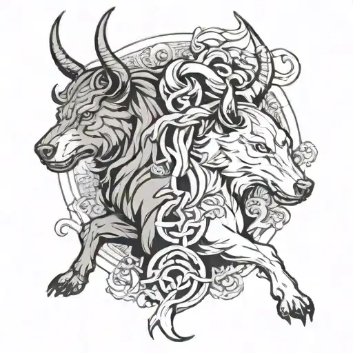 Bull And Wolf Intertwined