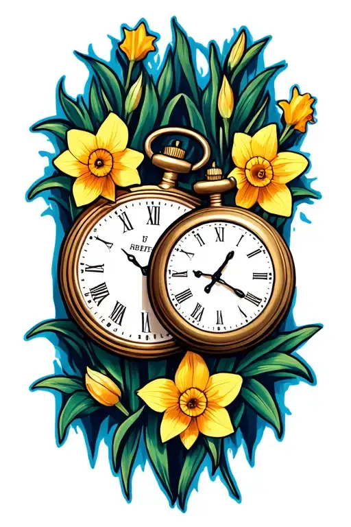 2 Pocket Watches With Daffodil