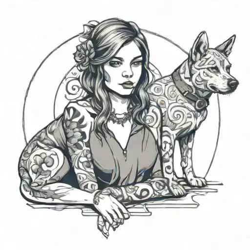 Girl On A Bourse With Dog Beside Her