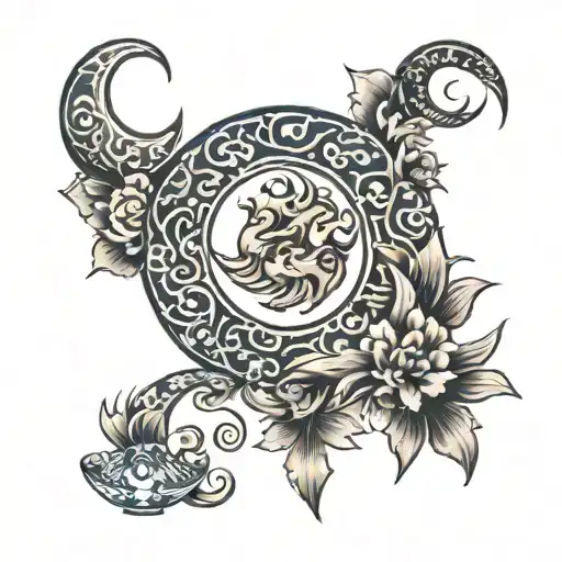 Crescent Moon And Chinese Ceramic Style Designs