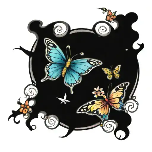 Flowers With Butterflies And Trees