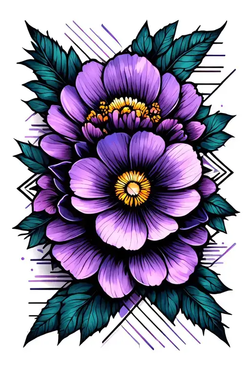 Violet Flower And Geo Patterns