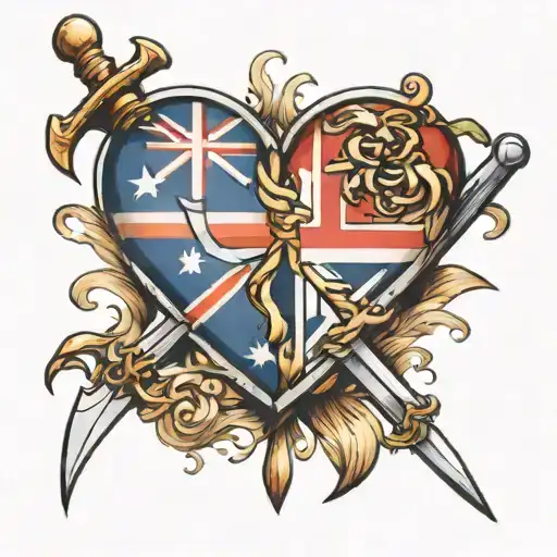 Australian Flag Heart And Sword Intertwined