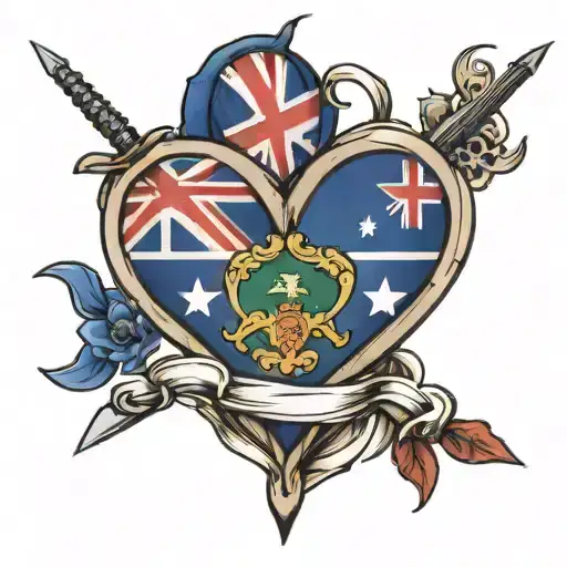Australian Flag Heart And Sword Intertwined Within