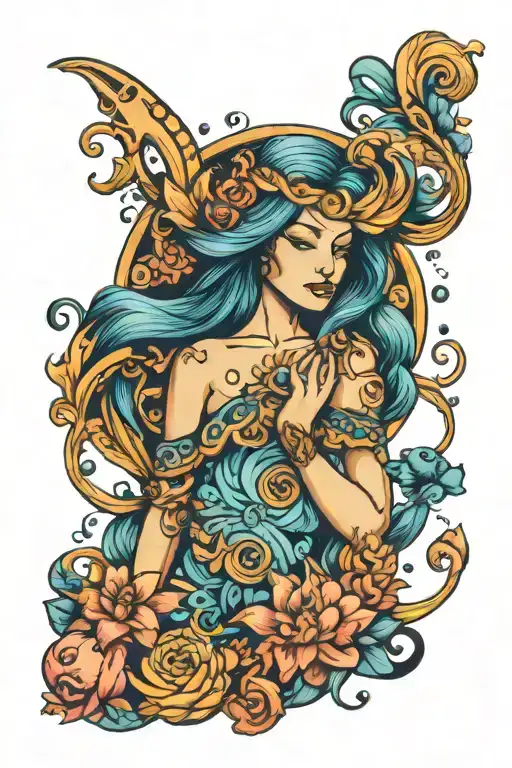 Aquarius Zodiac Design That Represents My First Born Daughter In A Neo-traditional Style