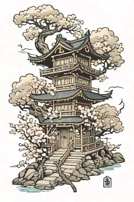 Cherry Blossom Hut Japanese Temple