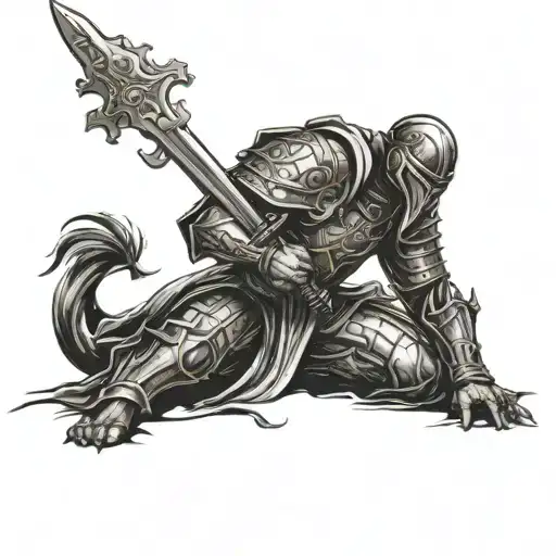 Kneeling Templar Warrior With Two-handed Sword